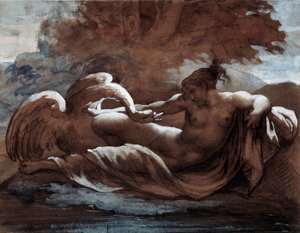 レダと白鳥。テオドール・ジェリコー（1791-1824）のドローイング 作： Theodore Gericault
