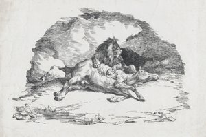 馬をむさぼり食うライオン、1818年。 作： Theodore Gericault