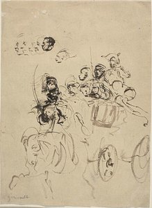 ナポレオン軍コーチと頭部スケッチ 作： Theodore Gericault