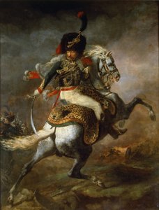 帝国軍の馬上の狩人の将校 - 油彩・キャンバス 作： Theodore Gericault