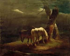 牧草地の馬 作： Theodore Gericault