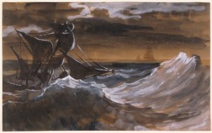 荒れ狂う海のヨット、1818年頃9月（ブラシと茶色のウォッシュ、黒チョークで水彩） 作： Theodore Gericault