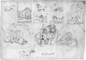 馬の習作（表）；看板持ちに引かれた荷馬車（裏） 作： Theodore Gericault