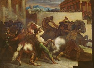 ローマでの野生の競馬、1817年頃（紙に油彩） 作： Theodore Gericault