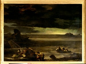 大洪水。テオドール・ジェリコー（1791-1824）の絵画 19世紀。キャンバスに油彩。ドーム型。0.97x1.3m。パリ、ルーヴル美術館 作： Theodore Gericault