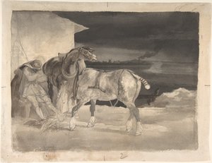 眠っている御者を乗せた2頭のドラフトホース 作： Theodore Gericault