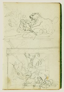 ライオンの狩りを題材とした2つの構図研究 作： Theodore Gericault