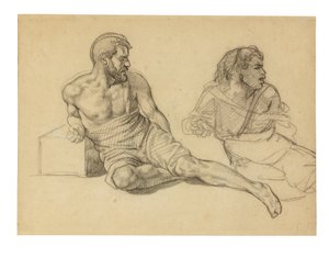 マストのふもとに座っている人物に関する2つの研究 作： Theodore Gericault
