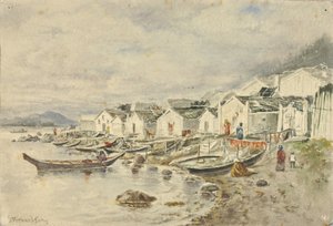 牧場先住民の村、シトカ、1884年 作： セオドア・J・リチャードソン