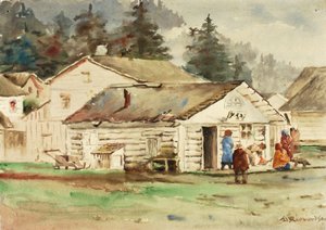 三羽のカラス市場、シトカ、1889 年。 作： Theodore J. Richardson