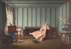 カナッペに横たわるピンクの服を着た女性、1819年。 作： Theodore Lebrun