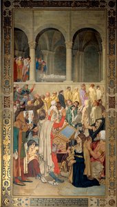 国王ルイ6世はグロ（1081-1137）と言い、エヴェック・エティエンヌに率いられたパリの人々は、1130年にアーデント（またはエルゴシック）の悪疫から街の守護聖人であるサント・ジュヌヴィエーヴに保護を求めました。 作： Theodore Pierre Nicolas Maillot