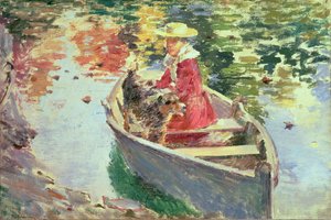 モート嬢と彼女の犬のシェップ、1893 作： Theodore Robinson