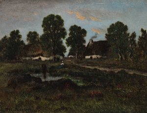 ラルシャン近くのコテージ（油彩・木製パネル） 作： Theodore Rousseau