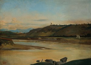 川のある風景 1834-35年頃 油彩・紙・キャンバス 作： テオドール・ルソー