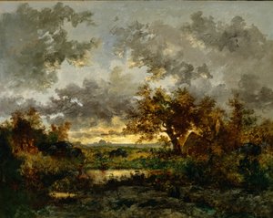 チャコールバーナーズハット、1850年頃（キャンバスに油彩） 作： Pierre Etienne Theodore Rousseau