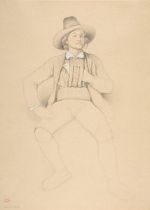 チロルの衣装を着た男性、着席、パイプを吸っている、1842年。 作： Theodore Valerio