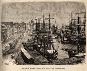Les quais de Montreal、Th.1873年にH.デ・ラモットが行ったカナダと北の川への遠足を描いたTh.ウェーバーの絵の後に描かれたもので、1875年にエドゥアール・シャルトンが編集した「Le tour du monde」に掲載されている。セルヴ 作： Theodore Weber