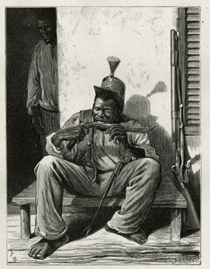 場所の事務所の派閥、壁にもたれてサトウキビをむさぼるライフル、1871年にポルト・オ・プリンスで修辞学の教授をしていたエドガー・ラ・セルヴが発表した物語「La republique d