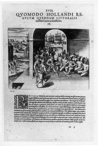 ギニアのオランダの指導者の到着：「プチ航海」、1585-88年からスペインの征服者に売り戻される運命にある奴隷の購入のための交渉