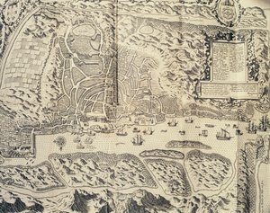 インドのゴアの街 テオドール・デ・ブライ（1528-1598）によるエングレーヴィング（「ポルトガル領東インドへの船乗りヤン・ホイヘン・ヴァン・リンショーテンの航海の旅行記（1579-1592年）」より）、16世紀