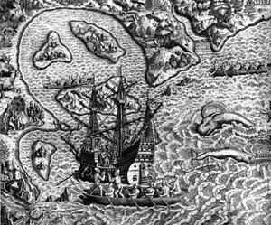 アメリカ大陸の発見-テオドール・デ・ブライの「Admirante Narratio Americae」より 作： Theodore de Bry