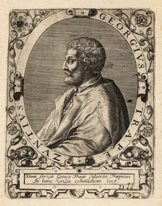 トレビゾンドのジョージ、ギリシャの哲学者。 作： Theodore de Bry