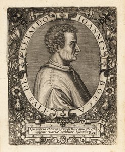 ジョバンニ・ボッカチオ（イタリアの作家）。 作： Theodore de Bry