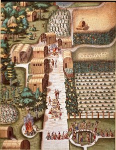 アメリカ史：「バージニア州セコタ市の庭園」セオドア・デ・ブライ（1528-1598）の「Admirante Narratio Americae」からの挿絵