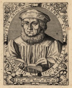 ヨハネス・アヴェンティヌス、バイエルンの歴史家。 作： Theodore de Bry