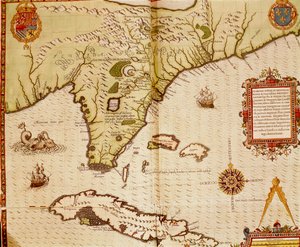 テオドール・デ・ブライによるフロリダとキューバの地図 作： Theodore de Bry