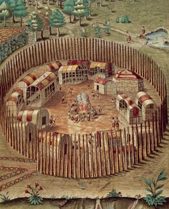 バージニア州のネイティブアメリカンの要塞化された村 作： Theodore de Bry