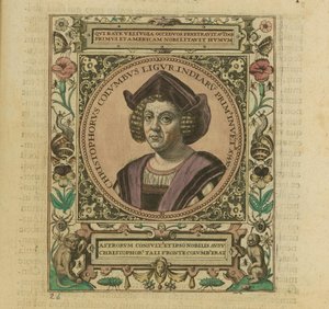 クリストファーコロンブスの肖像、1595年。 作： Theodore de Bry