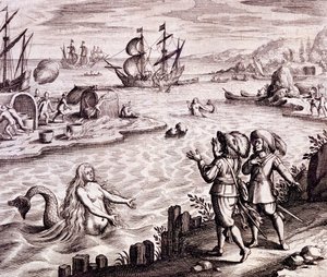 セントジョンズハーバー、ニューファンドランド、1610年、ヨハンルートヴィヒゴットフリート作「 &39;Newe Weld un Americanische Historien&39;」より、1631年 作： Theodore de Bry