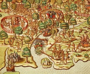 テオドール・デ・ブライ（1528-1598）による「攻城・攻撃の技術」（『Americae tertia pars』より）。 作： Theodore de Bry