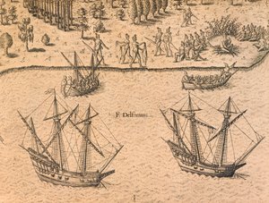 フランス船のフロリダ到着 作： Theodore de Bry