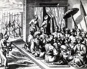 テオドール・デ・ブライ（1528-1598）によるジャワ島バンタムでの婚礼の様子。 作： Theodore de Bry