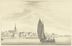 帆船を前景に持つグデラックの村 作： Theodorus Cornelis Schutter