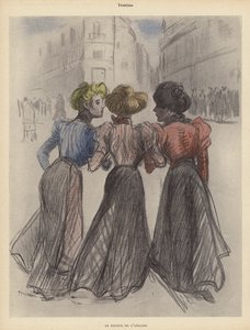 通りを歩く3人の女性（カラーリトグラフ