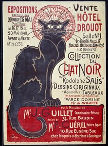 1898年にホテル・ドルオーで行われたロドルフ・サリスの作品と「キャット・ノワール」コレクションの販売を告知する広告ポスター（イラスト：Theophile Alexandre Steinlen（1859-1923