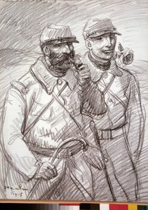 第一次世界大戦：「1915年の毛皮」、フランス兵。Theophile Alexandre Steinlen (1859-1923)が描いたもの。 作： Théophile Alexandre Steinlen