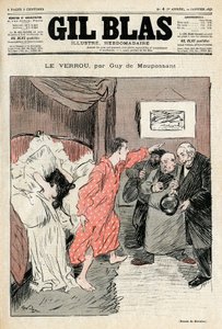 Guy de Maupassantの短編小説「The lock」のSteinlenによるイラスト。愛の渦に巻き込まれた非合法のカップル - Adultere, surprise.Gil Blas 4号（1月22日発売）の表紙 作： Théophile Alexandre Steinlen