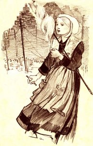 スタインレン（1859-1923）による、「Why file tu?」を説明するためのドローイング（詳細）。「19世紀末 作： Théophile Alexandre Steinlen