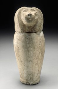 頭部を持つカノープスジャー（石灰岩 作： Third Intermediate Period Egyptian