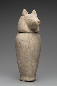 ジャッカルの頭のついたカノポスの壺（石灰岩 作： Third Intermediate Period Egyptian