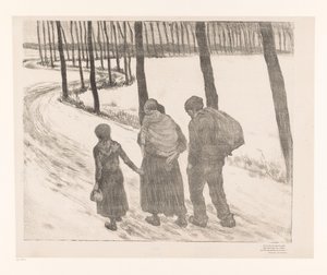二人の子供を持つ男女が田舎道を歩いている ポーヴル・ジェン 作： Théo van Rysselberghe