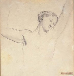 女性モデル、腕を上げた半身像 作： Théodore Chassériau