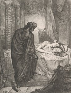 それでも彼女は死ななければならない：オセロ第5幕、シーン2のプレート11、1844年にエッチング、1900年に再版. 作： Théodore Chassériau