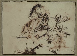 18世紀後半から19世紀初頭、テオドール・ジェリコーの作とされる「怯えた馬 作： セオドア・ジェリコー