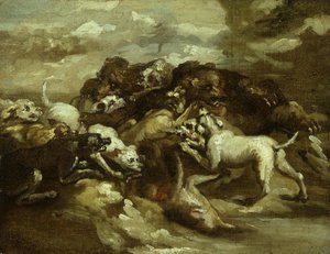 ドイツ語：熊と戦う犬 作： セオドア・ジェリコー